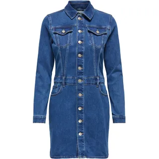 Jeanskleid ONLY "ONLELLEN L/S SHORT STRETCH DNM DRESS PIM", Damen, Gr. XS, N-Gr, blau (medium blau denim), Denim/Jeans, Obermaterial: 92% Baumwolle, 6% Polyester, 2% Elasthan, unifarben, kniefrei, Kleider Jeanskleid, slim fit