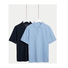 Mens M&S Collection 2 Pack Pure Cotton Polo Shirts - Pale Blue Mix, Pale Blue Mix - S