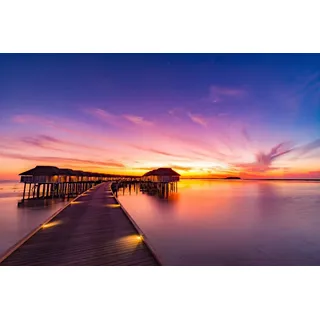 Papermoon "HOLZ-BRÜCKE-PIER STEG MEER SEE STRAND SONNE THAILAND", bunt,