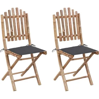 The Living Store Klappbare Gartenstühle 2 Stk. mit Kissen Bambus - Grau