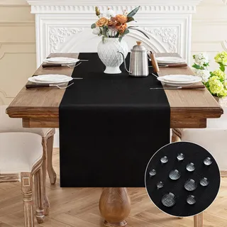 AooHome Tischläufer Schwarz 40X140cm, Tischdeko Leinen-Optik Abwaschbar Tischband aus Polyester Wasserabweisend mit Lotuseffekt, Dauerhaft Kratzfest für Esszimmer Hochzeiten Party Weihnachten