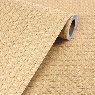 Livelynine Tapete Selbstklebend Beige Braun Natürlich Rattan Optik 40CMx5M Selbstklebende Tapete Schlafzimmer Landhaus Bad Wandtapete Selbstklebend Boho Style Folie für Möbel Küchenfronten Kommode