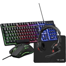 THE G-LAB - Sulfur - 4-in-1-Gaming-Pack – Gaming-Tastatur für Gamer, RGB-Maus, 3200 DPI, Gaming-Kopfhörer, RGB, rutschfeste Matte, komplettes Gaming-Pad für PC, PS4, PS5, Xbox – New 2024