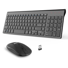 LeadsaiL Tastatur Maus Set Kabellos, 2,4 GHz USB-Empfänger Ultradünne Leise, Deutsch QWERTZ-Layout, 12 FN-Tasten Für Windows XP/7/8/10, PC, Laptop, Computer, Desktop - schwarz