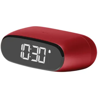 Lexon Minu Mini-Wecker, kompakt, mit VA-LCD-Display, Touchscreen-Bedienung, Snooze-Funktion und Hintergrundbeleuchtung, wiederaufladbarer Akku, Aluminium-Finish – Dunkelrot