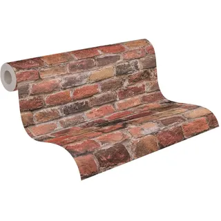 ascreation Vliestapete Ziegelsteinmauer Used Look 10 m x 0,64 m 388141 Rot/Orange