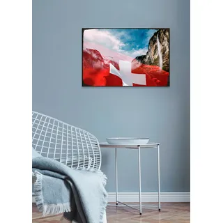 Metallbild QUEENCE "Schweizer Berge", blau (farbe bild(er): blau), B:30cm H:20cm, Metall, Stahl, Bilder, Metallbild, Stahlschilder