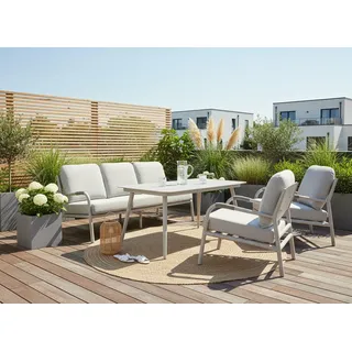 Gartenlounge-Set KONIFERA "Fernando", beige, beige, Aluminium, Wicker/Kunststoffgeflecht, Sitzmöbel-Sets, Gartenlounge-Set, bestehend aus 2 Sesseln, 1 Sofa, 1 Tisch und Sitzauflagen