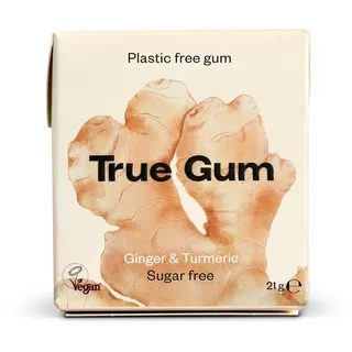 True Gum True Gum: Ingwer & Kurkuma, / Plastikfreier Kaugummi / Biologisch Abbaubar / Vegan / 21 g