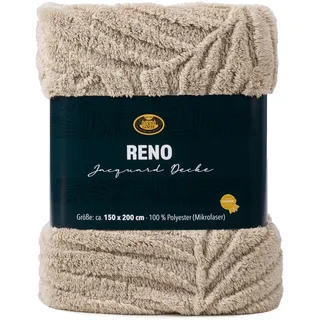 Gözze - Jacquard Decke Reno, Kuschelige Wohndecke mit Blatt-Muster, Weiche Sofadecke in Hoch-Tief-Optik, 150 x 200 cm - Stein