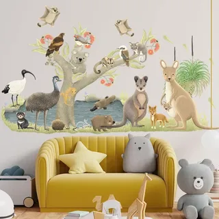 COVPAW Wandtattoo Australische Tiere Baum Dschungel Wandaufkleber Zoologischer Garten Wandsticker Känguru Koala Entenmaultier Kinderzimmer Babyzimmer Schlafzimmer Wanddeko (Australische Tiere)