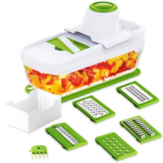 TAVIALO Gemüsehobel Edelstahl Glasbehälter – 6-in-1 Küchenhobel Mandoline Set für Gemüse & Obst | BPA-frei PFOA-frei Spülmaschinenfest | Küchenhilfe für Salat & Meal-Prep