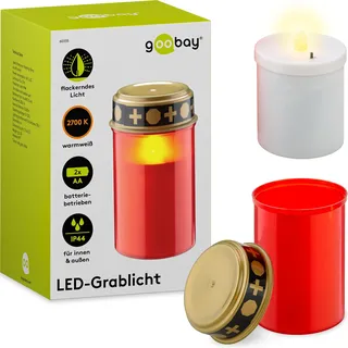 goobay 60335 LED Grablicht mit Batterie/LED Grabkerzen Outdoor/Friedhof Kerzen/Grablichter/Ewiges Licht/Grablampe/Rot/Batteriebetrieben 2x AA Mignon (Nicht im Lieferumfang enthalten)