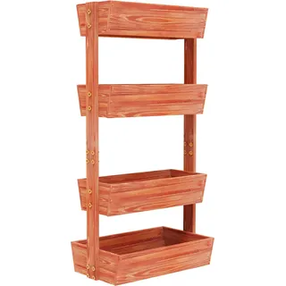 4-stöckige vertikale Hochbeet-Box, robustes Fichtenholz, rötlich-braune Oberfläche, Rötlich Braun
