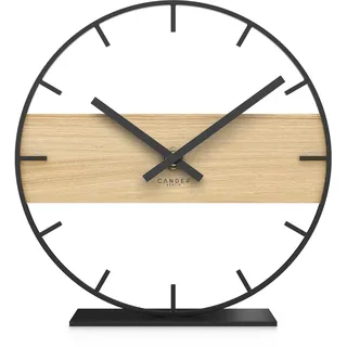 Cander Berlin NIVOR Tischuhr lautlos 18 cm Metall Holzzeiger ohne Tickgeräusche modern schwarz Wohnzimmer Küche Vintage