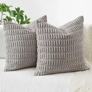 MIULEE 2er Set 45x45 cm Kordsamt Kissenbezüge Moderne Kissenhüllen Dekorative Sofakissen Dekokissen Weicher Zierkissenbezug für Wohnzimmer Sofa Schlafzimmer Boho Dekor Hellgrau