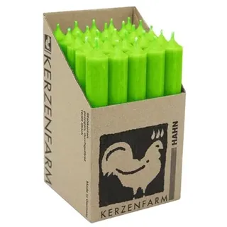 luterna Stabkerzen aus Paraffin, 180/22 mm, Neon-Grün, KERZENFARM HAHN, Brenndauer ca. 8h, 25 Stück pro Verpackung