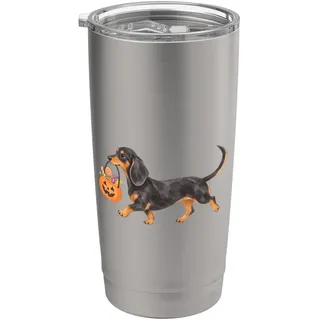 Black and Tan Dackel Halloween Süßes oder Saures Doppelwandiger Edelstahl-Thermobecher