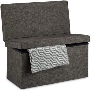 Relaxdays Faltbarer Sitzhocker mit Lehne L HBT 73 x 76 x 38 cm Sitzbank und stabiler Sitzcube als Fußablage Sitzwürfel aus Leinen als Aufbewahrungsbox Truhenbank mit Stauraum mit Deckel, braun