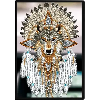 DCIDBEI 5D DIY Wolf Notizbuch Diamond Painting Notizbücher A5 Blank | Diamant Malerei Skizzenbuch Strass Stickerei Diamant Painting Notebook Tagebuch Leder für Schülerbüro Schulbedarf 50 Blätter