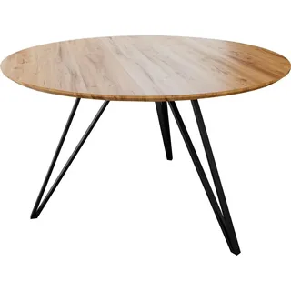 möbelliebling Sam Runder Esszimmertisch massiv Eiche Schweizer Kante 100 cm Hairpin schwarz DREAM