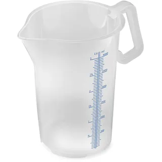 Thermohauser Messbecher m. geschlossenem Griff, 3000 ml, Kunststoff PP, blaue Skala in Litern und Millilitern, Klar