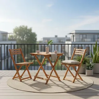 Gardenson Balkonset , Naturfarben , Holz , 3-teilig , Eukalyptusholz , massiv , eckig, X-Form , 82x49x40 cm , FSC Mix , Tisch klappbar, Stuhl klappbar , Gartenmöbel, Gartengarnituren, Balkonmöbel-Sets