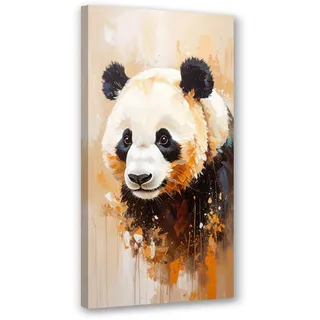 Feeby Leinwandbild Panda Tier gemalt 60x120cm , Beige , Textil , Tiere , Rechteckig , 60x120 cm , Bilder & Rahmen, Bilder, Leinwandbilder