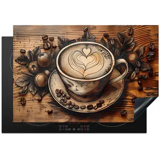 MuchoWow Herdabdeckplatte Kaffee - Vintage - Braun - Tasse - Holz 76x51 cm , Kunststoff , Rechteckig , 76x0.2x51.5 cm , Made in Europe , Küchen, Küchenelektrogeräte, Herde, Herdabdeckplatten