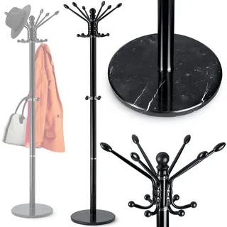 Massido Garderobenständer Kleiderständer - für Jacken Mäntel und Hüte - Höhe 175 cm - Flur - Marmorsockel - Metallkonstruktion - Schwarz