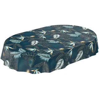 ANRO Wachstuchtischdecke abwaschbar Oval 140 x 220 cm Blau