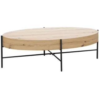 Carryhome Couchtisch , Schwarz, Eichefarben , Metall, Holzwerkstoff , oval , Rundrohr , 60x38x120 cm , Bsci , einfacher Aufbau , Wohnzimmer, Wohnzimmertische, Couchtische, Couchtische Metall