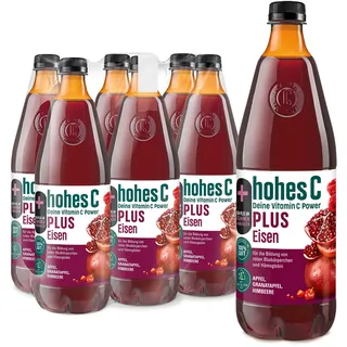 hohes C PLUS Eisen (6 x 1l), 100% Saft, Apfel, Himbeere, Granatapfel, Vitamin C, PLUS an Eisen, ohne Zuckerzusatz, vegan