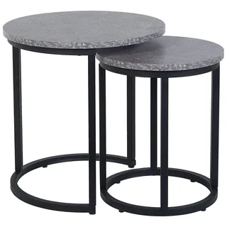 Beliani Beistelltische 2er Set Schwarz / Grau MDF Platte Pulverbeschichtetes Betonoptik Rund Modern - Grau, Schwarz
