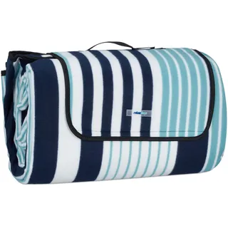 Relaxdays XXL Picknickdecke, 200x300 cm, isoliert, wasserdicht, gestreifte Fleece Stranddecke, weich, Tragegriff, bunt
