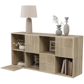 Bücherregal 125x30x60 cm Holz Lamellen Design Sideboard Aufbewahrung, Naturfarben , 60x125x30 cm , Wohnzimmer, Regale, Bücherregale