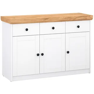 Homestyle4u Kommode Sideboard Eiche Weiß Holz Massiv Schrank Mit Schubladen Highboard Anrichte - Weiß