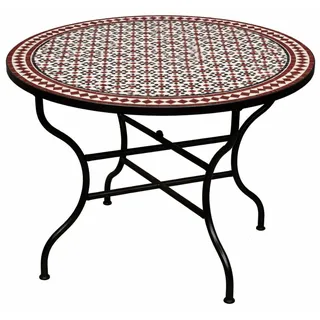 ORIGINAL Marokkanischer Mosaiktisch Gartentisch ø 100cm Groß rund klappbar | Runder klappbarer Mosaik Esstisch Mediterran | als Klapptisch für Balkon oder Garten | (Albaicin Schwarz Weiss Bordeaux) - Schwarz, Weiß, bordeaux