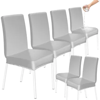 HOZKUY Kratzfeste Stuhlhussen 6er Set, Elastische Wasserfeste Stuhlbezüge Abnehmbar Waschbar, Universal Hussen Schutz für Hochlehner, Schwingstuhl, Küche, Restaurant, Bankett, Hochzeit, Hotel, Grau