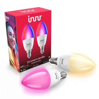 innr Zigbee Smart Lampe E14, funktioniert mit Hue* und Alexa (Bridge erforderlich), White & Color, 16 Millionen Farben, Smart Home Glühbirne, Kerze, Dimmbar, 2 Stück