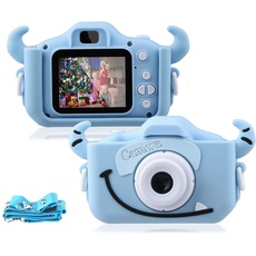 Kinder Kamera Selfie Fotoapparat Kinder mit weicher Cartoon Silikonhülle,2,0 Zoll Bildschirm Dual Lens 1080P HD 20MP KinderKamera für 3 bis 12 Jahre Alter Jungen und Mädchen Spielzeug(Blau)