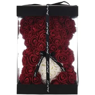 Geschenke für Mama, Geburtstagsgeschenk für Frauen, Valentinstagsgeschenk, Bär, Rose Teddybär in Einer Geschenkbox, vollständig zusammengebaute Geschenkbox, Hochzeit und Jubiläum... (Rotwein)