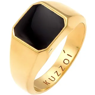 KUZZOI Goldener Siegelring Herrenring Achteck mit Emaille Schwarz in 925 Sterling Silber vergoldet, 10 mm breit, Herren Goldring, Gold Ring für Männer poliert in der Ringgröße 66, 0610512720_66