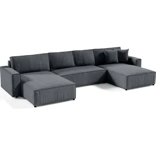 MEBLITO Ecksofa Big Sofa Eckcouch mit Schlaffunktion Bento U Form Couch Sofagarnitur Poso 34 - Anthrazit - Dunkelgrau