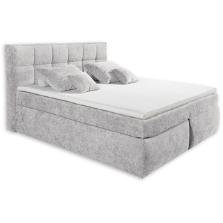 Stella Trading Michigan 6 Boxspringbett 180x220, Silber - Bequemes Doppelbett mit 7-Zonen Federkern Wendematratze & Kaltschaum Topper - 190 x 128 x 245 cm (B/H/T)