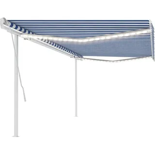 Markise Manuell Einziehbar mit LED 5x3 m Blau und Weiß - Blau