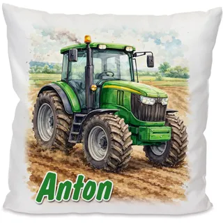 Unikatolo Kissen mit Name personalisiert, Kuschelkissen Kinder (Traktor) | Geschenk Kindergeburtstag Jungen & Mädchen, individuell bedruckt Schulanfang Ostern Weihnachten, Geburtstag, Kinderzimmerdeko