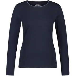 Gerry Weber Damen Basic Langarmshirt mit Satinblende Langarm unifarben Navy 42