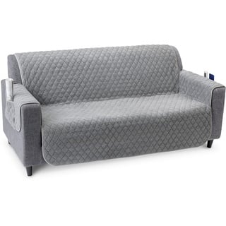 JEMIDI Sofaschoner 2 Sitzer mit Armlehnen 191x224cm - Sofa Bezug Couch Schoner aus Polyester - Sofahusse Sofabezug waschmaschinenfest zum Wenden - grau