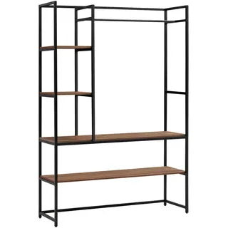 [en.casa] Garderobenständer Horgau , Walnussfarben, Schwarz , Holzwerkstoff, Metall , Rechteckig , 120x180x40 cm , Garderobe, Garderobenständer